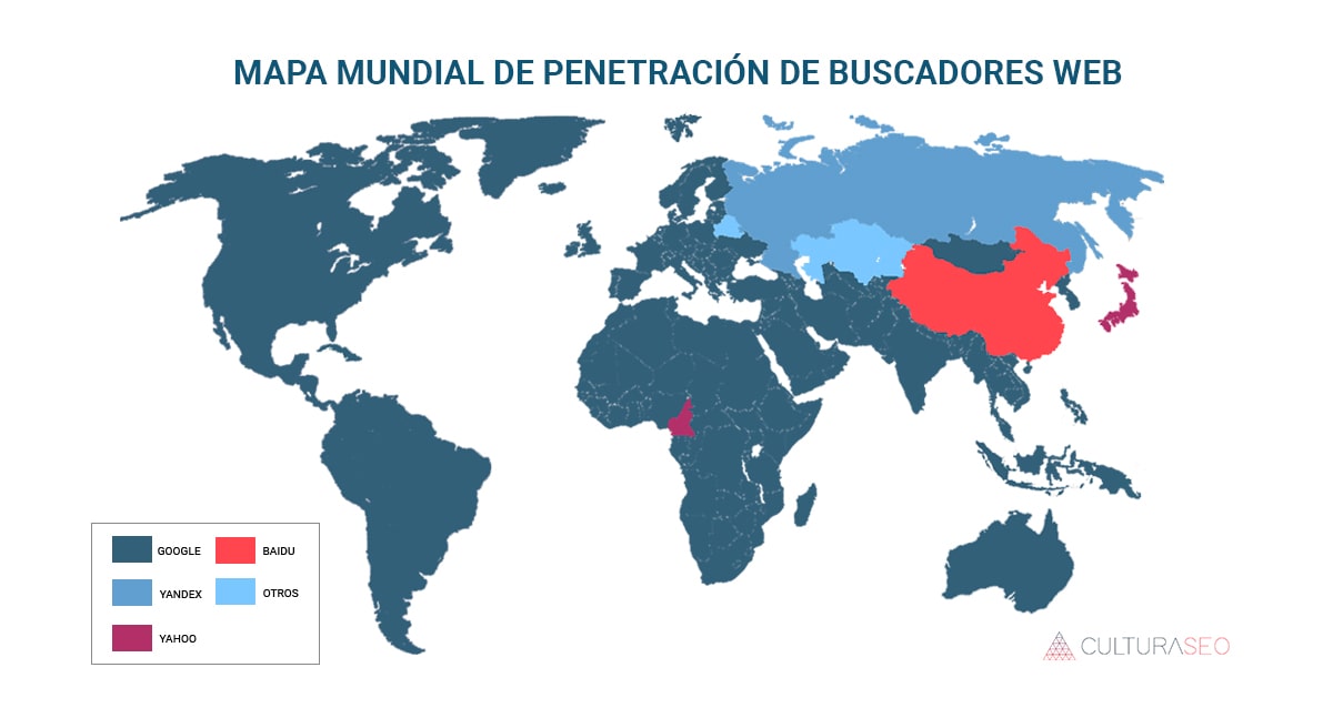 Mapa mundial de penetración de buscadores web